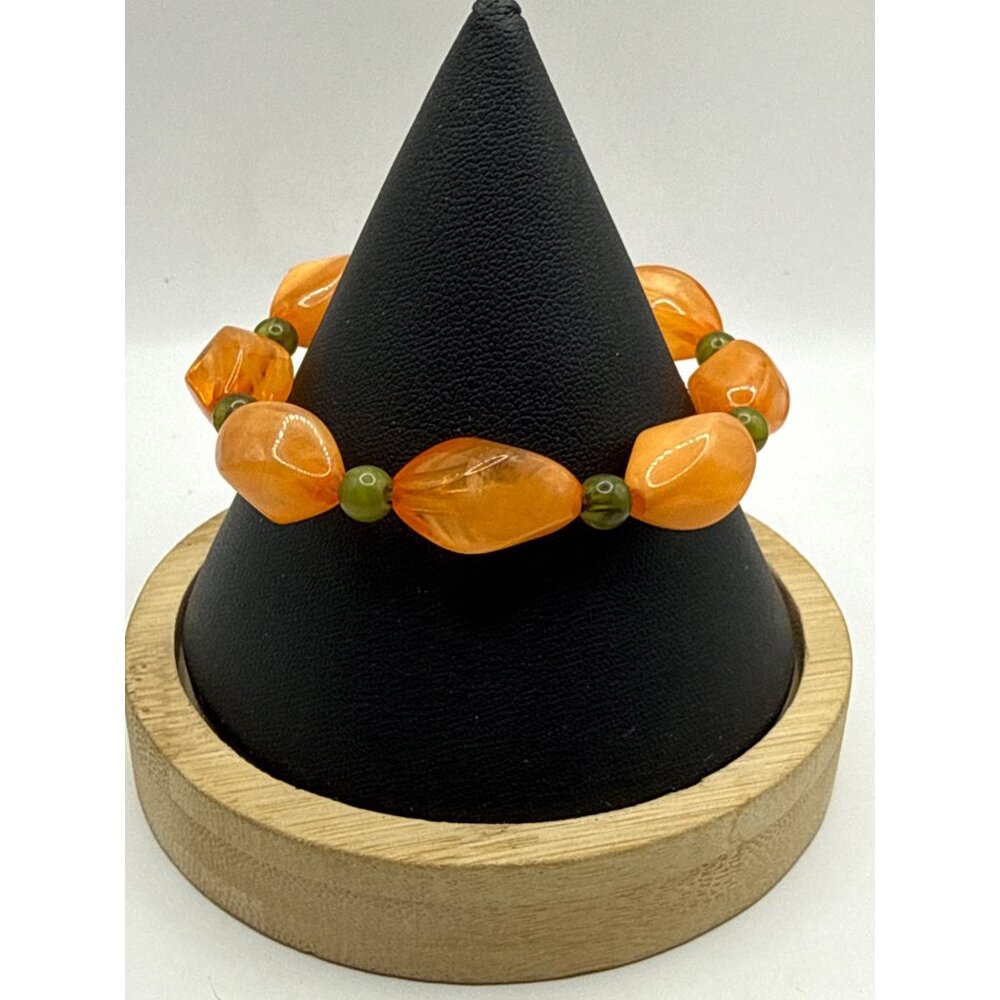 Orange & Green Beaded Stretch Bracelet Vibrant Beads
